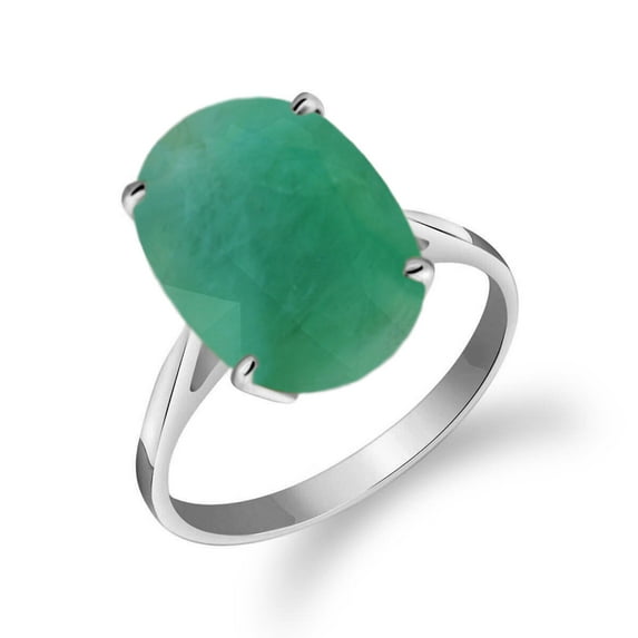 Galaxy Gold 14K Solid Gold Natural Emerald Oval Ring for Women - White Gold Fine Jewelry