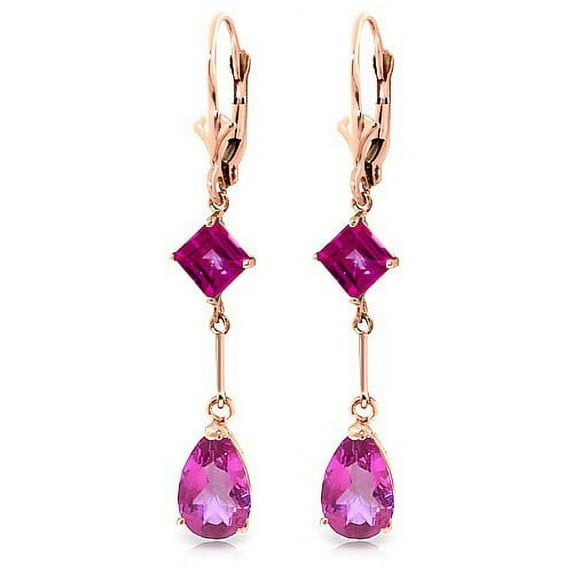 Galaxy Gold 14K Solid Gold Natural Pink Topaz Drop Earrings for Women - Rose Gold Fine Jewelry