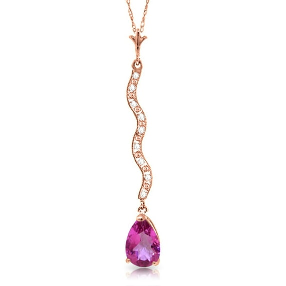 Galaxy Gold 14K Solid Gold 1.79 Carat Natural Diamond & Pink Topaz Pear Drop Necklace for Women - Rose Gold Fine Jewelry