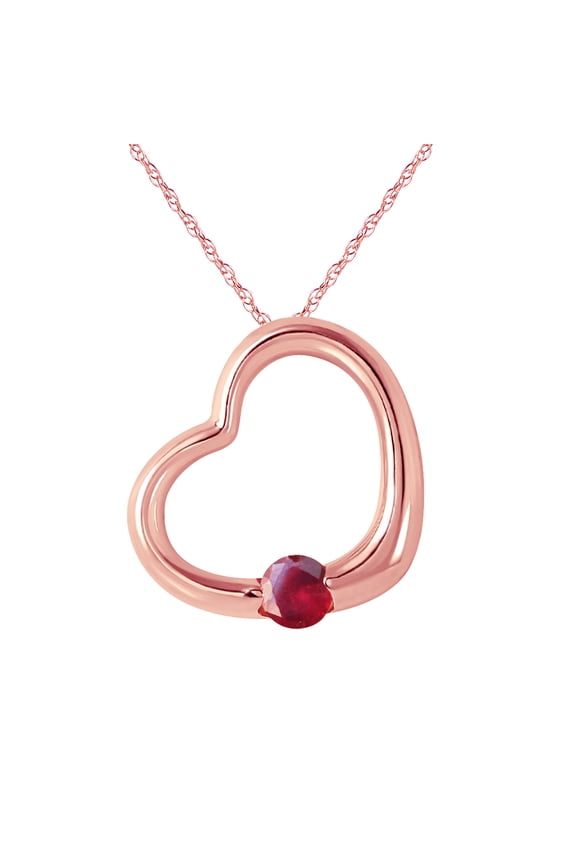 14K Solid Rose Gold 14" Open Heart Pendant Necklace with a Genuine Ruby Drop, 14"-24" Sizes, July Birthstone, Symbol of Passion