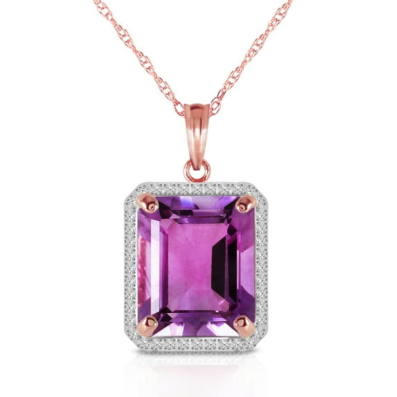 Galaxy Gold 14K Solid Rose Gold 16" Necklace with Natural Diamonds and Octagon-Shaped Amethyst, 14"-24" Sizes, February Birthstone, Symbol of Serenity