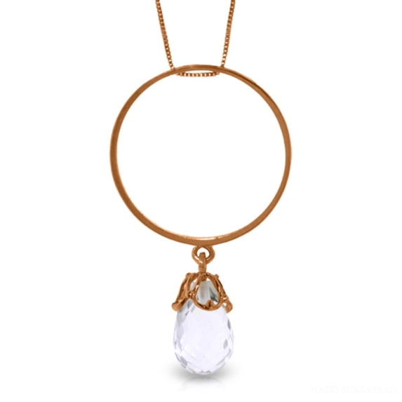 Galaxy Gold 14K Solid Rose Gold 16" Necklace with 3 Carat 3 Carat Natural White Topaz, 14"-24" Sizes, Symbol of Clarity