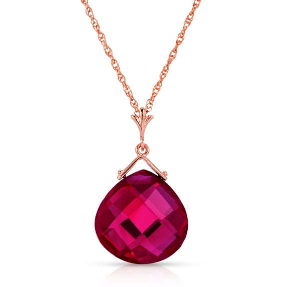 Galaxy Gold 14K Solid Rose Gold 16" Necklace with Lab-Grown Briolette Shape Checkerboard Cut Ruby, 14"-24" Sizes, July Birthstone, Symbol of Passion
