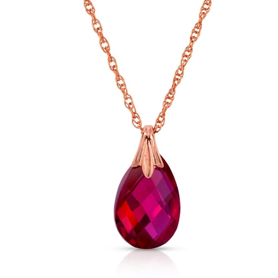 Galaxy Gold 14K Solid Rose Gold 18" Necklace with Lab-Grown Briolette Shape Checkerboard Cut Ruby, 14"-24" Sizes, July Birthstone, Symbol of Passion