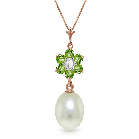 Galaxy Gold 14K Rose Gold Natural Diamonds and Peridot Pendant Necklace - August Birthstone - Warmth & Prosperity - 16" to 24" - Fine Jewelry for Women