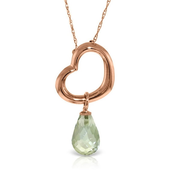 Galaxy Gold 14K Solid Rose Gold 18" Open Heart Pendant Necklace with a Genuine Green Amethyst Drop, 14"-24" Sizes, Symbol of Renewal