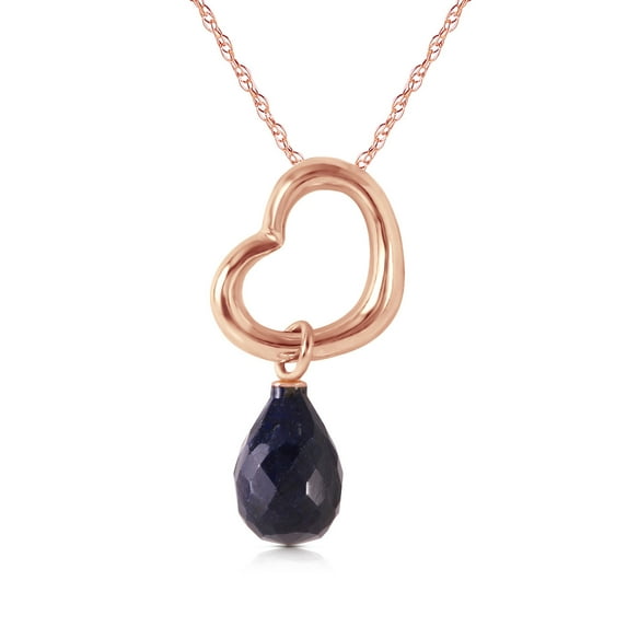 Galaxy Gold 14K Solid Rose Gold 18" Open Heart Pendant Necklace with a Genuine Sapphire Drop, 14"-24" Sizes, September Birthstone, Symbol of Wisdom