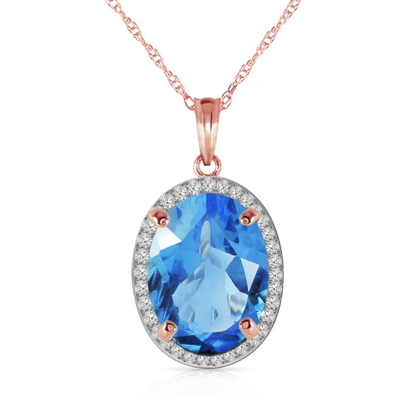 Galaxy Gold 14K Solid Rose Gold 20" Necklace with Natural Diamonds and Oval-Shaped Blue Topaz, 14"-24" Sizes, December Birthstone, Symbol of Calm