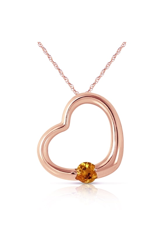 14K Solid Rose Gold 22" Open Heart Pendant Necklace with a Genuine Citrine Drop, 14"-24" Sizes, November Birthstone, Symbol of Warmth
