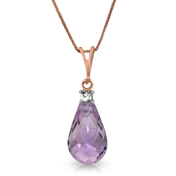 Galaxy Gold 14K Solid Rose Gold 24" Necklace with Natural Diamonds and Amethyst, 14"-24" Sizes, February Birthstone, Symbol of Serenity