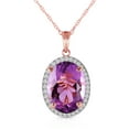 thumbnail image 1 of Galaxy Gold 14K Solid Rose Gold 24" Necklace with Natural Diamonds and Oval-Shaped Amethyst, 14"-24" Sizes, February Birthstone, Symbol of Serenity, 1 of 6