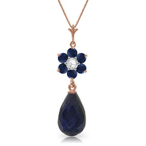 Galaxy Gold 14K Rose Gold Natural Diamonds and Sapphire Pendant Necklace - September Birthstone - Truth & Nobility - 16" to 24" - Fine Jewelry for Women