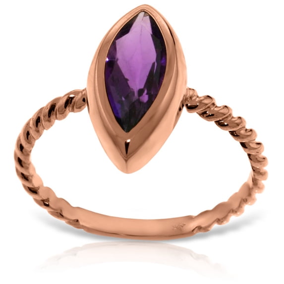 Galaxy Gold 14K Solid Gold Natural Amethyst Marquise Ring for Women - Rose Gold Fine Jewelry