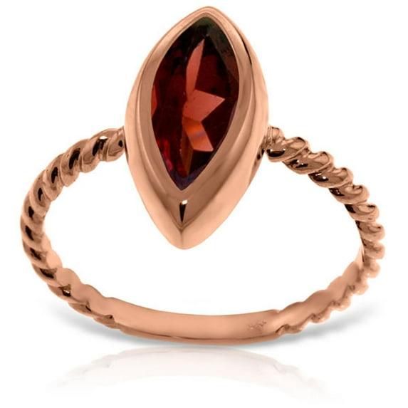 Galaxy Gold 14K Solid Rose Gold Cable Band Ring with Natural Marquise Garnet, Size 10, 5.5-11 Sizes, January Birthstone, Symbol of Devotion