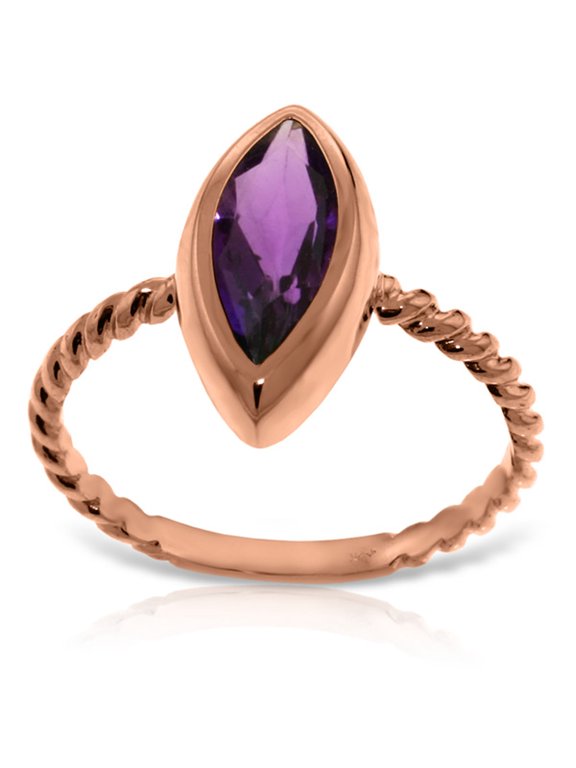 14K Solid Gold Natural Amethyst Marquise Ring for Women - Rose Gold Fine Jewelry