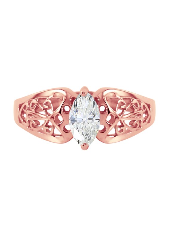 14K Solid Gold Natural Topaz Filigree Ring for Women - Rose Gold Fine Jewelry