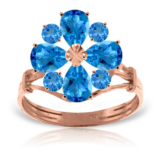 Galaxy Gold 14K Rose Gold 2.43 CT Natural Blue Topaz Flower Ring - December Birthstone - Communication & Serenity - Sizes 5.5 to 11 - Fine Jewelry for Women