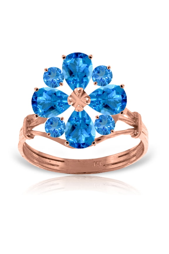 14K Solid Gold 2.43 Carat Natural Blue Topaz Ring for Women - Rose Gold Fine Jewelry