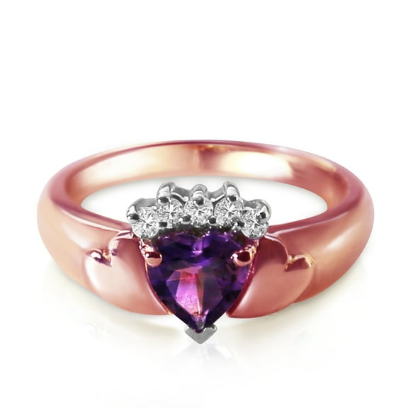 Galaxy Gold 14K Solid Rose Gold Heart Cut 0.75 CTW Ring with Natural Diamonds and Natural Purple Amethyst (7.5)
