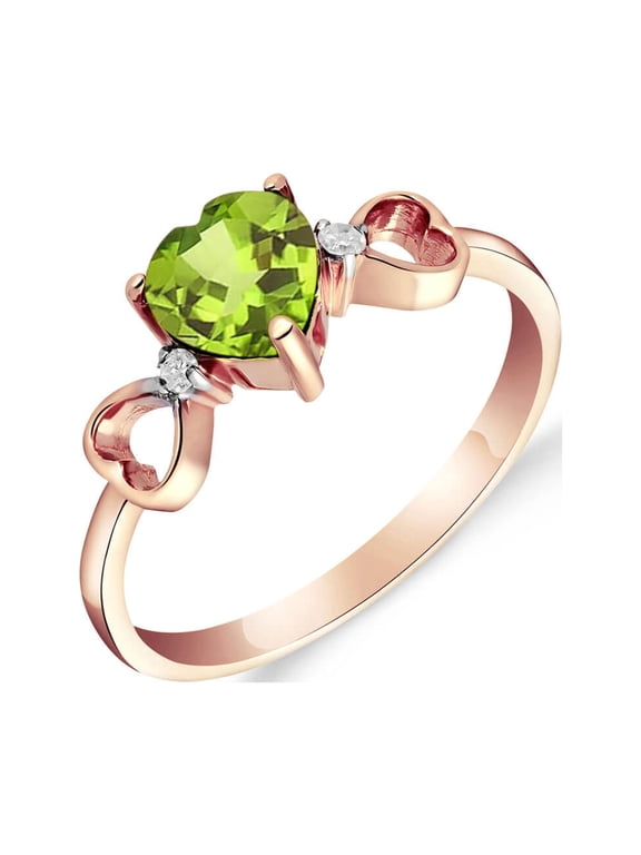 14K Rose Gold 0.96 Carat Natural Heart-Shaped Peridot and Genuine Diamonds Heart Ring - August Birthstone - Abundance & Joy - Sizes 5.5 to 11 - Fine Jewelry for Women