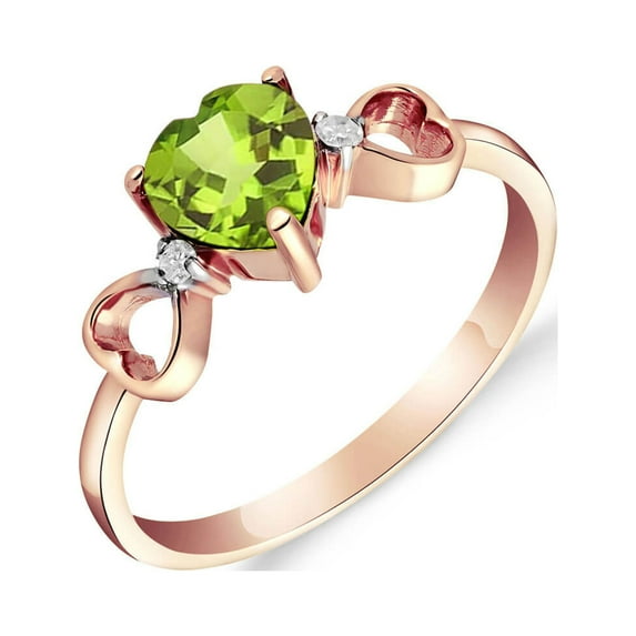 Galaxy Gold 14K Rose Gold 0.96 Carat Natural Heart-Shaped Peridot and Genuine Diamonds Heart Ring - August Birthstone - Abundance & Joy - Sizes 5.5 to 11 - Fine Jewelry for Women