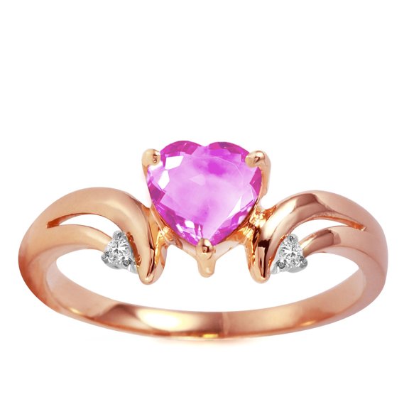Galaxy Gold 14K Rose Gold Natural Pink Topaz with Diamond Accents Heart Ring - November Birthstone - Hope & Creativity - Sizes 5.5 to 11 - Fine Jewelry for Women