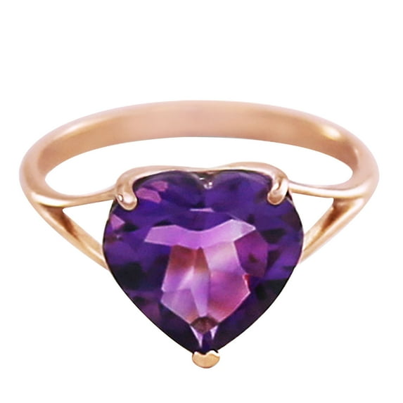 Galaxy Gold 14K Solid Gold Natural Amethyst Heart-Shaped Ring for Women - Rose Gold Fine Jewelry