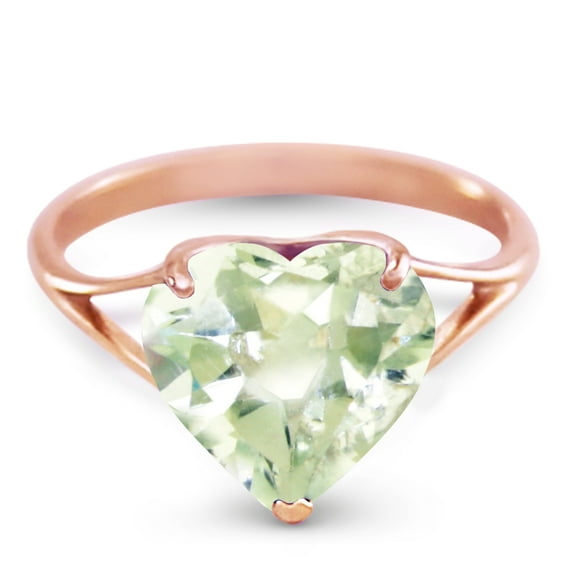 Galaxy Gold 14K Solid Rose Gold Heart Ring with Natural 10 mm Heart-Shaped Green Amethyst, Size 9.0, 5.5-11 Sizes, Symbol of Renewal