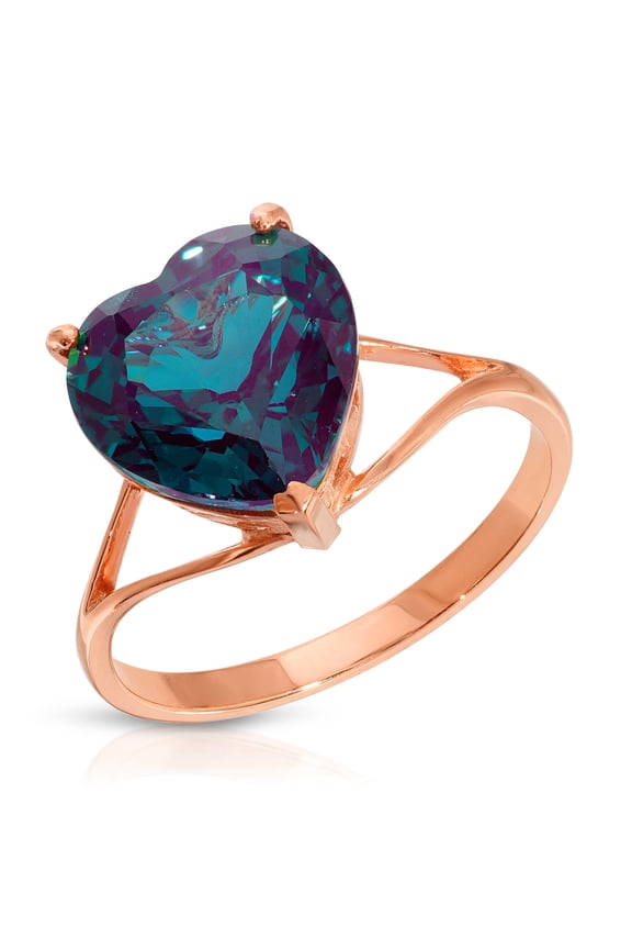 14K Solid Rose Gold Heart Shape 5.00 CTW Ring with Grown Genuine Alexandrite Color Changing (6.0)