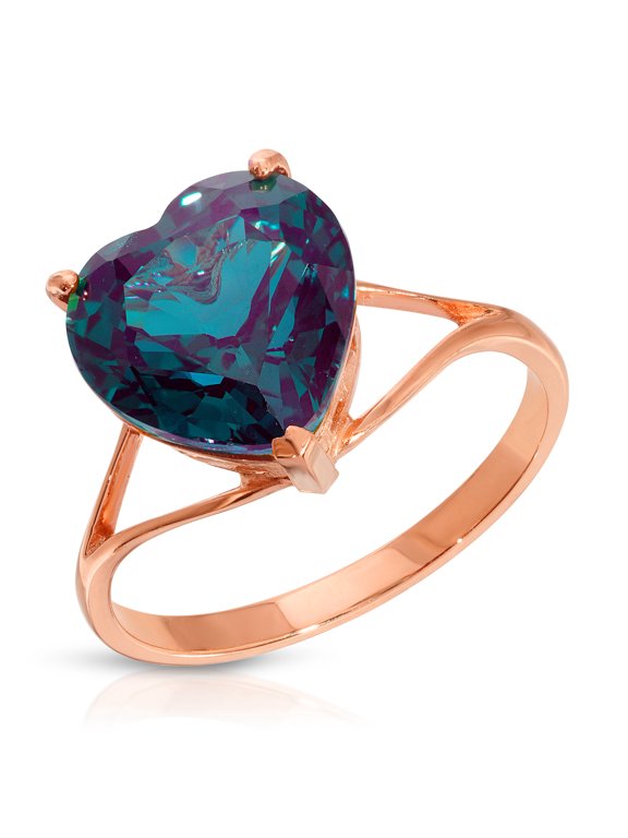 14K Solid Rose Gold Heart Shape 5.00 CTW Ring with Grown Genuine Alexandrite Color Changing (6.0)