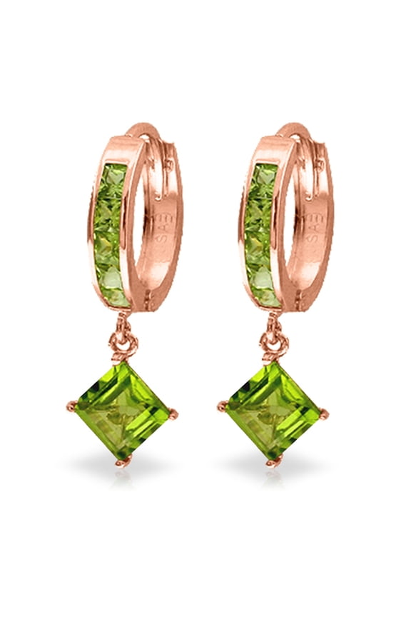 GG 14K Rose Gold 4 Carat Natural Peridot Hoop Earrings - August Birthstone - Abundance & Joy - Fine Jewelry for Women