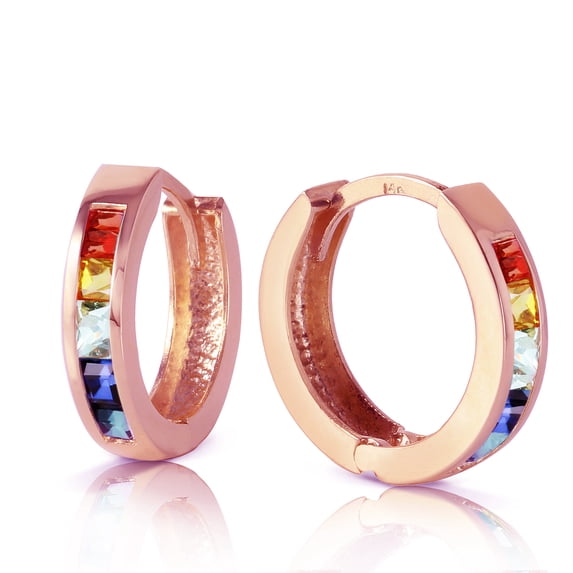 Galaxy Gold 14K Rose Gold 1.30 Carat Natural Multicolor Sapphire Huggie Earrings - September Birthstone - Truth & Nobility - Fine Jewelry for Women