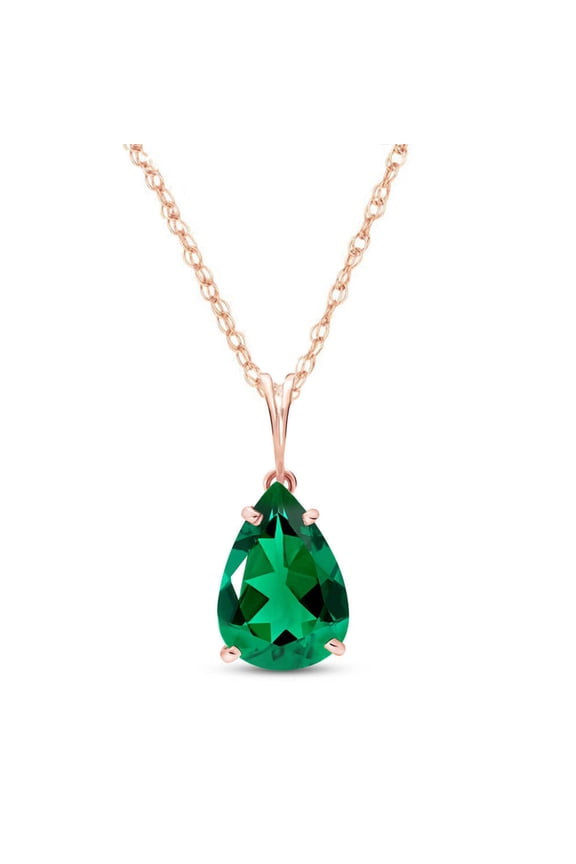 14K Rose Gold 3.00 Carat Pear Shape High Polished Genuine Emerald Pendant Necklace - May Birthstone - Renewal & Love - 16" to 24" - Fine Jewelry for Women