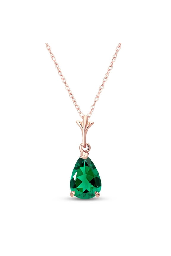 14K Solid Rose Gold Necklace With Pear Shape 1.00 ctw High Polished Genuine Emerald - Grade AAA (16 INCH) LAB GROWN GENUINE REAL EMERALD