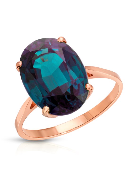 14K Solid Rose Gold Oval Shape 6.25 CTW Ring with Grown Genuine Alexandrite Color Changing (5.5)