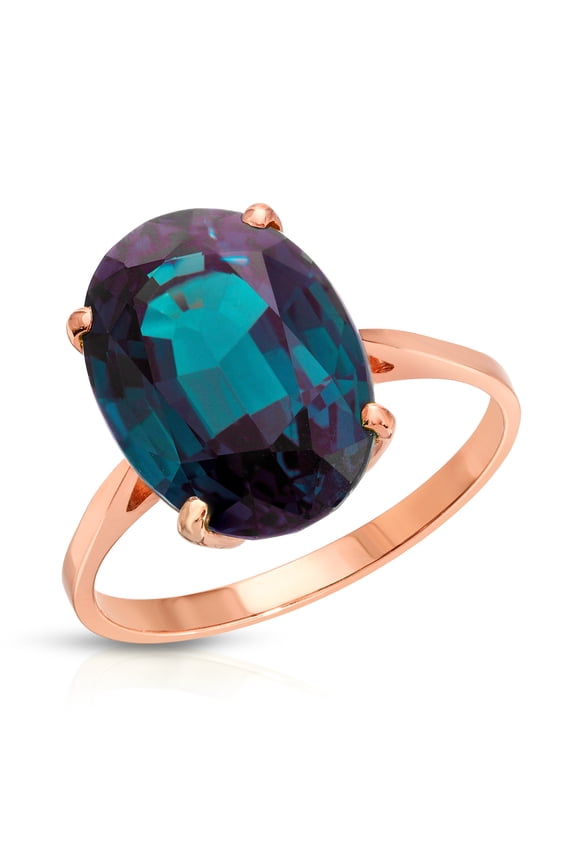 14K Solid Rose Gold Oval Shape 6.25 CTW Ring with Grown Genuine Alexandrite Color Changing (9.0)