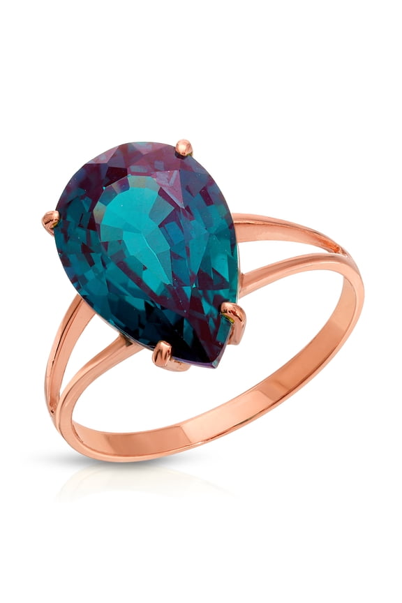 14K Solid Rose Gold Pear Shape 5.00 CTW Ring with Grown Genuine Alexandrite Color Changing (10.0)