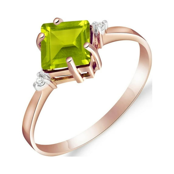 Galaxy Gold 14K Rose Gold 1.77 Carat Natural Square-Shaped Peridot and Diamond Accent Petite Ring - August Birthstone - Abundance & Joy - Sizes 5.5 to 11 - Fine Jewelry for Women