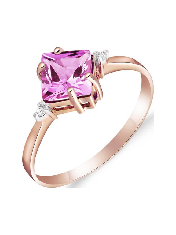 14K Solid Rose Gold Petite Ring with 1.77 CT Natural Pink Topaz and Diamond Accent, Size 8.5, 5.5-11 Sizes, Symbol of Affection