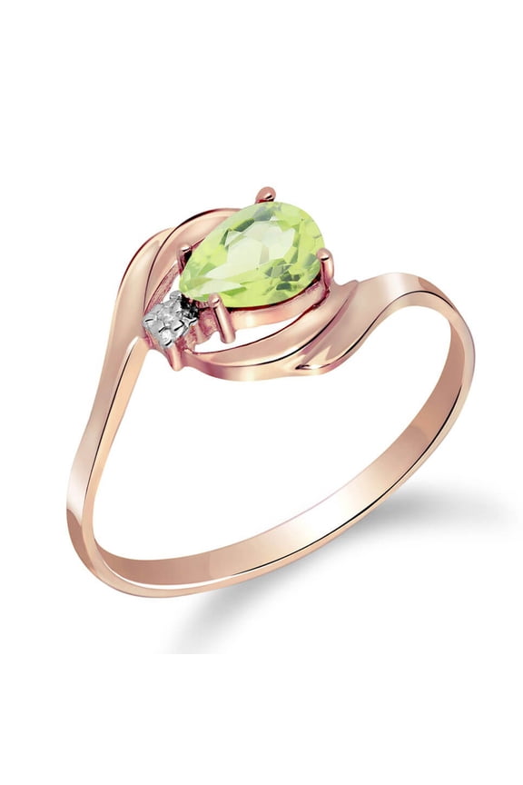 14K Solid Rose Gold Ring with 0.41 Carat Natural Diamond and Pear-Shaped Peridot, Size 10, 5.5-11 Sizes, August Birthstone, Symbol of Renewal