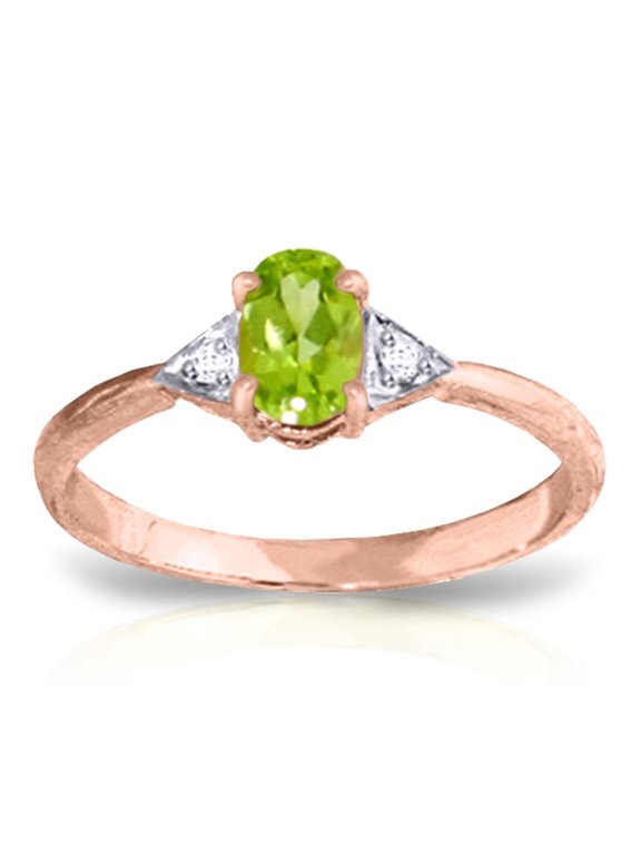 14K Rose Gold 0.46 Carat Genuine Diamonds and Natural Oval-Shaped Peridot Ring - August Birthstone - Abundance & Joy - Sizes 5.5 to 11 - Fine Jewelry for Women