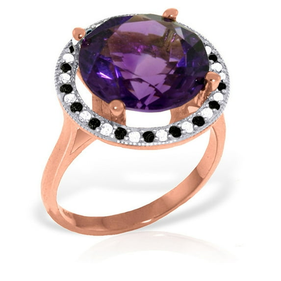 Galaxy Gold 14K Rose Gold Natural Black and White Diamonds and Amethyst Ring - February Birthstone - Peace & Wisdom - Sizes 5.5 to 11 - Fine Jewelry for Women