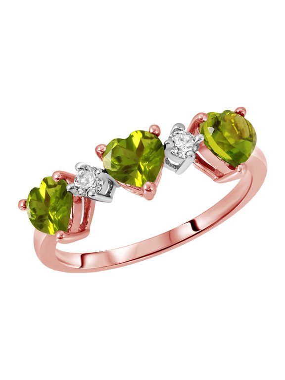 14K Solid Gold Natural Peridot Ring for Women - Rose Gold Fine Jewelry