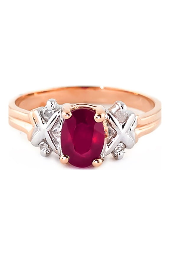 14K Solid Rose Gold Ring with 1.47 CT Natural Oval-Shaped Ruby and Diamonds, Size 10, 5.5-11 Sizes, July Birthstone, Symbol of Passion