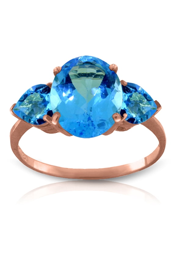 14K Solid Gold 4.2 Carat Natural Blue Topaz Ring for Women - Rose Gold Fine Jewelry