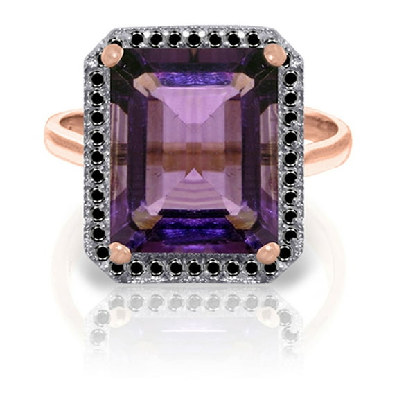 Galaxy Gold 14K Rose Gold Natural Black Diamonds and Amethyst Ring - February Birthstone - Peace & Wisdom - Sizes 5.5 to 11 - Fine Jewelry for Women