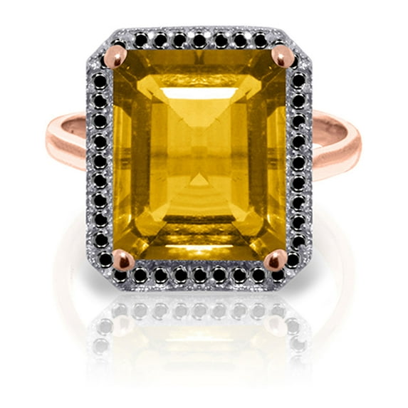 Galaxy Gold 14K Rose Gold Natural Black Diamonds and Citrine Ring - November Birthstone - Warmth & Prosperity - Sizes 5.5 to 11 - Fine Jewelry for Women