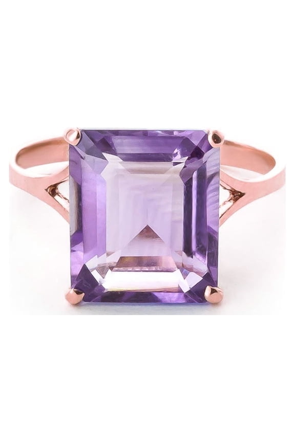 14K Solid Gold Natural Amethyst Ring for Women - Rose Gold Fine Jewelry