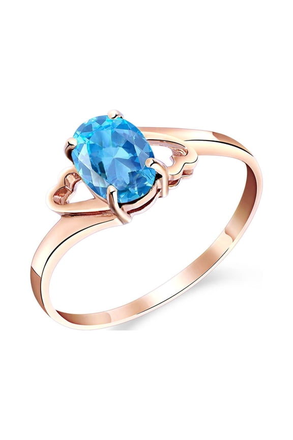 14K Rose Gold Natural Oval-Shaped Blue Topaz Ring - December Birthstone - Communication & Serenity - Sizes 5.5 to 11 - Fine Jewelry for Women
