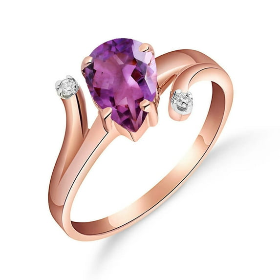 Galaxy Gold 14K Rose Gold Pear-Shaped Amethyst and Diamonds Ring - February Birthstone - Peace & Wisdom - Sizes 5.5 to 11 - Fine Jewelry for Women